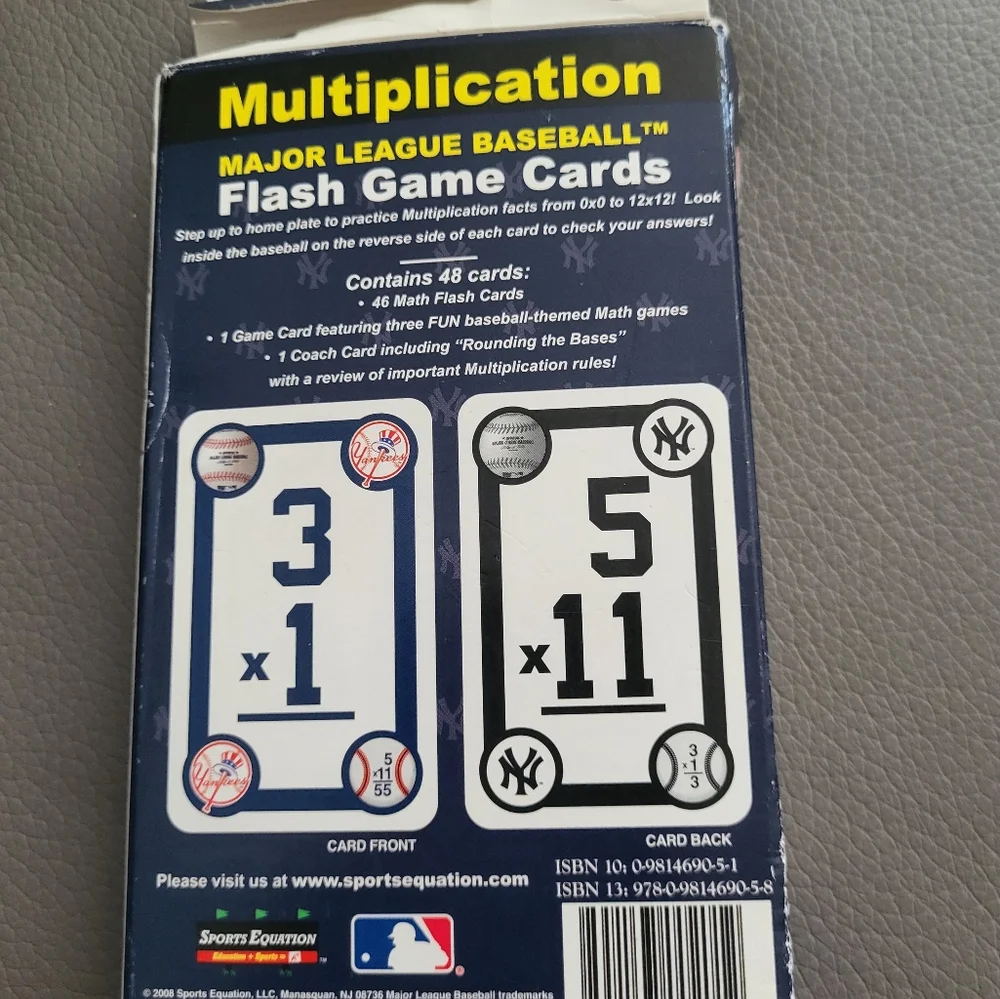 MultiplicationMajor League Baseball New York Yankees 48 Flash Card‎ Math